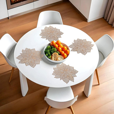 MONKDECOR Round Pack of 4 Table Placemat(Gold, Leather)