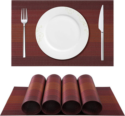 Royalkart Rectangular Pack of 6 Table Placemat(Maroon, PVC, Silk)