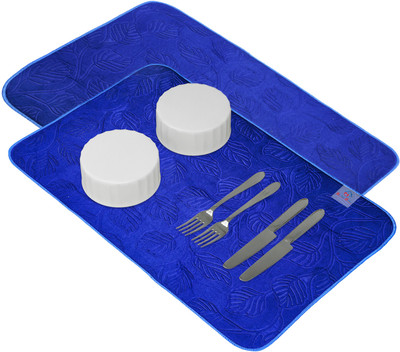 Heart Home Rectangular Pack of 2 Table Placemat(Blue, Microfibre)