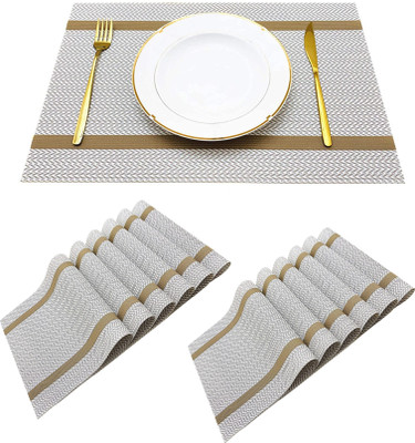 UniKart Rectangular Pack of 12 Table Placemat(Beige, Gold, PVC)