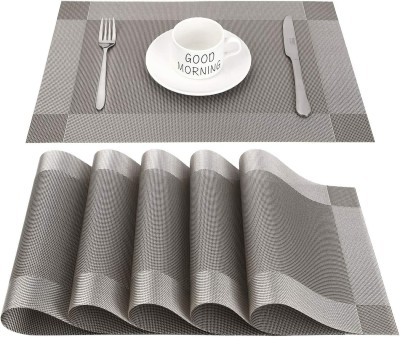 We3 Rectangular Pack of 6 Table Placemat(Silver, PVC)