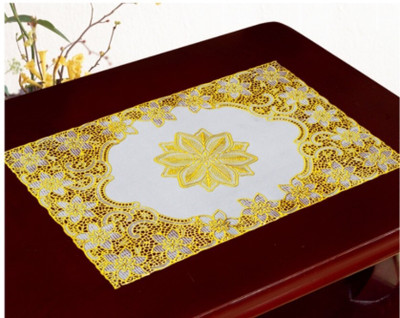 SHRI MAHAVIR IMPEX Rectangular Pack of 6 Table Placemat(Gold, Lace)