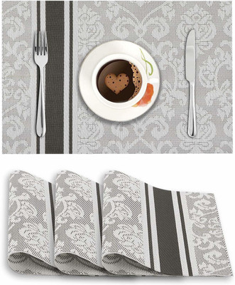 HOKiPO Rectangular Pack of 4 Table Placemat(Grey, PVC)
