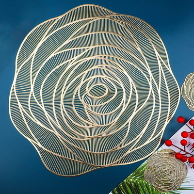 Flunexx Round Pack of 2 Table Placemat(Gold, Polypropylene)