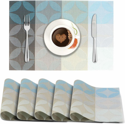 HOKiPO Rectangular Pack of 6 Table Placemat(Blue, PVC)