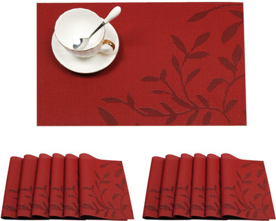 KitchEase Rectangular Pack of 12 Table Placemat(Maroon, PVC)
