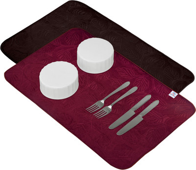 Heart Home Rectangular Pack of 2 Table Placemat(Maroon, Brown, Microfibre)