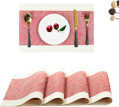 YELONA Rectangular Pack of 4 Table Placemat(Red, Beige, PVC)