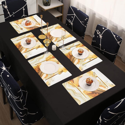 KUBER INDUSTRIES Rectangular Pack of 6 Table Placemat(Gold, PVC)