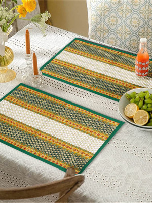 SHILP KATHA Rectangular Pack of 2 Table Placemat(Light Green, White, River Grass)