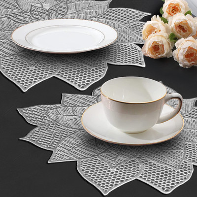 Dakshya Industries Round Pack of 2 Table Placemat(Silver, PVC)