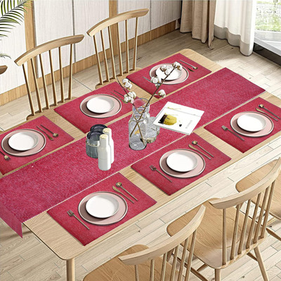 PRAKARTIK Rectangular Pack of 7 Table Placemat(Red, Cotton)