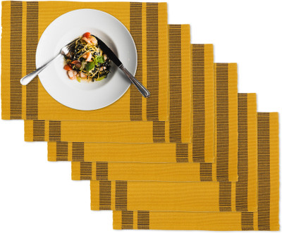 Encasa Homes Rectangular Pack of 6 Table Placemat(Yellow, Cotton)