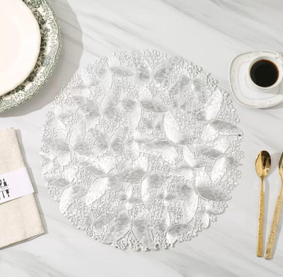 HomeCloud Round Pack of 1 Table Placemat(Silver, PVC)