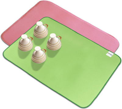 HOMESTIC Rectangular Pack of 2 Table Placemat(Pink, Green, Microfibre)