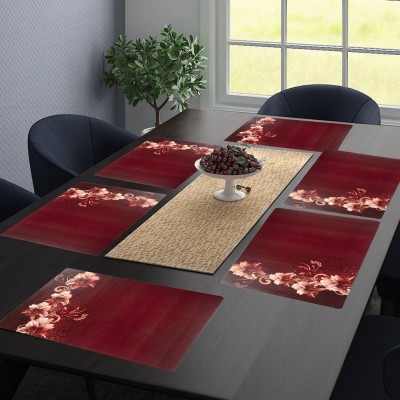 Crosmo Printed 6 Seater Table Cover(Maroon, PVC, Pack of 6)