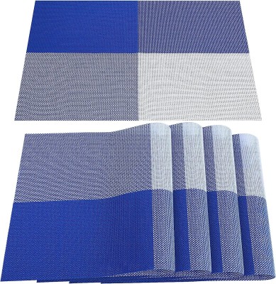 Royalkart Rectangular Pack of 6 Table Placemat(Blue, White, PVC, Silk)