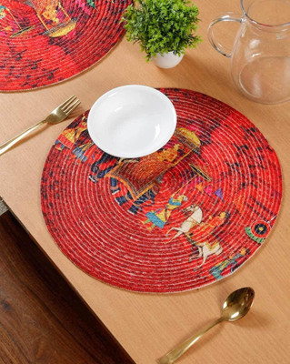 MGD Round Pack of 2 Table Placemat(Red, Jute)