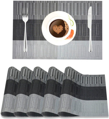LooMantha Rectangular Pack of 6 Table Placemat(Black, Grey, PVC)