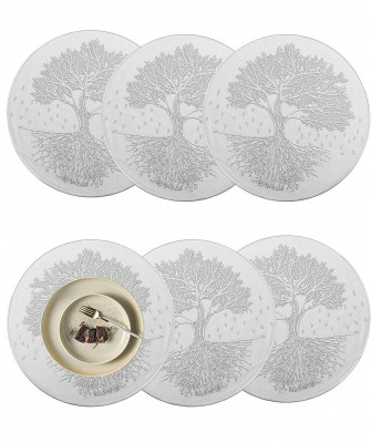 TIED RIBBONS Round Pack of 6 Table Placemat(Silver, Plastic)