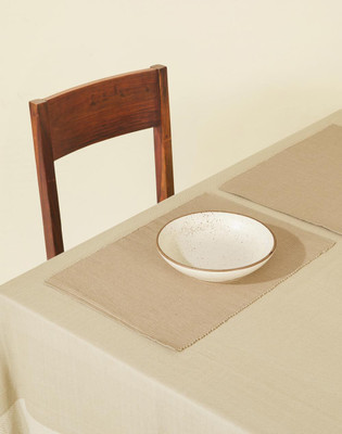 BBM Rectangular Pack of 4 Table Placemat(Beige, White, Cotton)