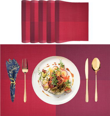 SLEEKBODE Rectangular Pack of 6 Table Placemat(Maroon, Polypropylene)