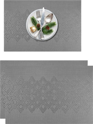 Lellow Rectangular Pack of 2 Table Placemat(Grey, PVC)