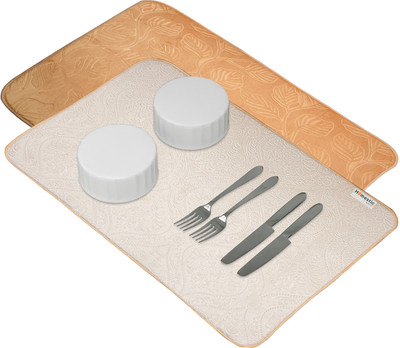 HOMESTIC Rectangular Pack of 2 Table Placemat(Yellow, Gold, Microfibre)