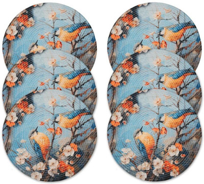 SmartFab Round Pack of 6 Table Placemat(Light Blue, Jute)