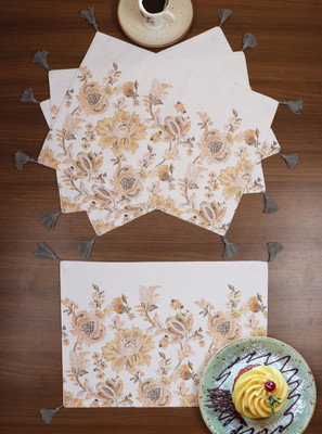 AIRWILL Rectangular Pack of 4 Table Placemat(Yellow, Grey, White, Cotton)