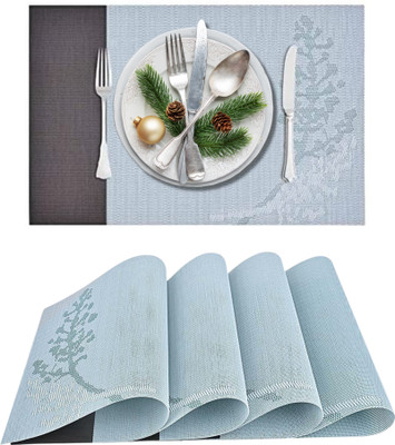 Lellow Rectangular Pack of 4 Table Placemat(Light Blue, Black, PVC)