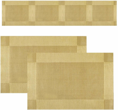Baskety Rectangular Pack of 3 Table Placemat(Gold, PVC)