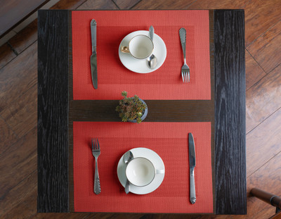 Aparajithaa Rectangular Pack of 2 Table Placemat(Red, Cotton)