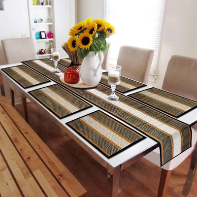 HOKiPO Rectangular Pack of 7 Table Placemat(Black, River Grass)