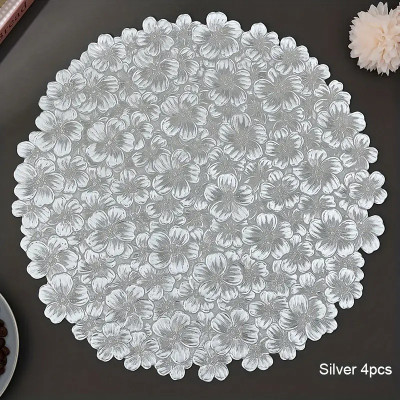 Flipkart SmartBuy Round Pack of 4 Table Placemat(Silver, PVC)