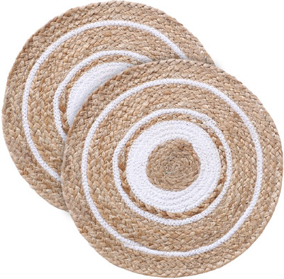 SIYA TEXTILES Round Pack of 2 Table Placemat(Beige, Jute)