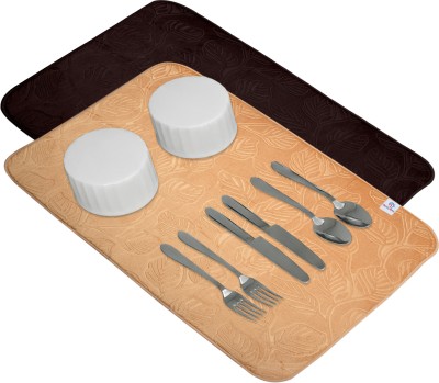 Heart Home Rectangular Pack of 2 Table Placemat(Gold, Brown, Microfibre)