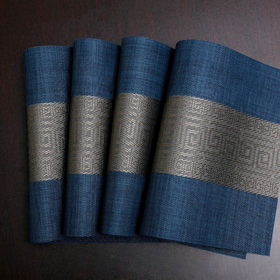 Bhaguji Rectangular Pack of 4 Table Placemat(Blue, PVC)