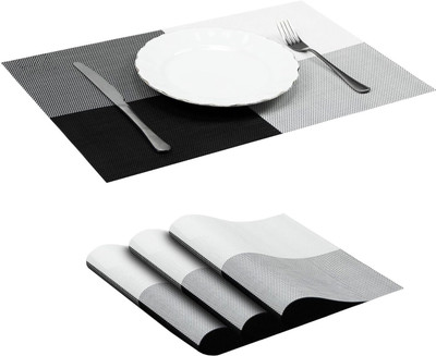 KitchEase Rectangular Pack of 3 Table Placemat(Black, Grey, White, PVC)