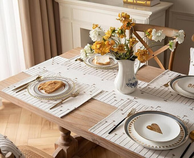 SLAZIE Rectangular Pack of 4 Table Placemat(Beige, Cotton)