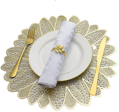 Flunexx Round Pack of 2 Table Placemat(Gold, Polypropylene)