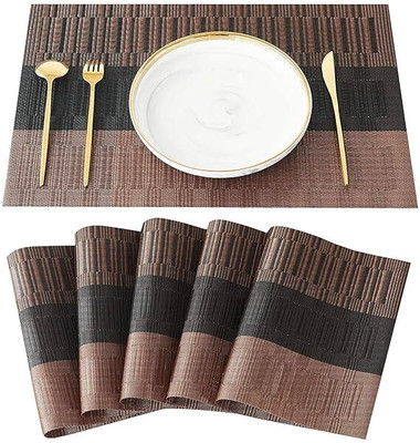 DANSR Rectangular Pack of 6 Table Placemat(Brown, Polyester)