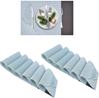 YELONA Rectangular Pack of 12 Table Placemat(Light Blue, Black, PVC)