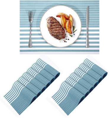 KitchEase Rectangular Pack of 12 Table Placemat(Light Blue, White, PVC)