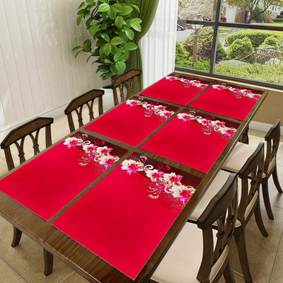 SANRAKSSHAN Rectangular Pack of 6 Table Placemat(Red, White, PVC)