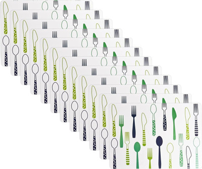 YELONA Rectangular Pack of 12 Table Placemat(White, Green, PVC)