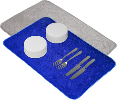 KUBER INDUSTRIES Rectangular Pack of 2 Table Placemat(Blue, Grey, Microfibre)