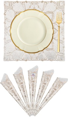 Heart Home Square Pack of 6 Table Placemat(Yellow, Gold, Leather)