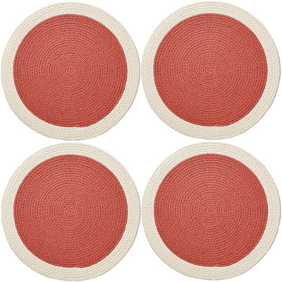 SIYA TEXTILES Round Pack of 4 Table Placemat(Red, Cotton)