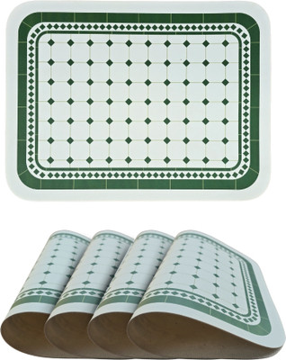 Lellow Rectangular Pack of 4 Table Placemat(Dark Green, White, Leather)